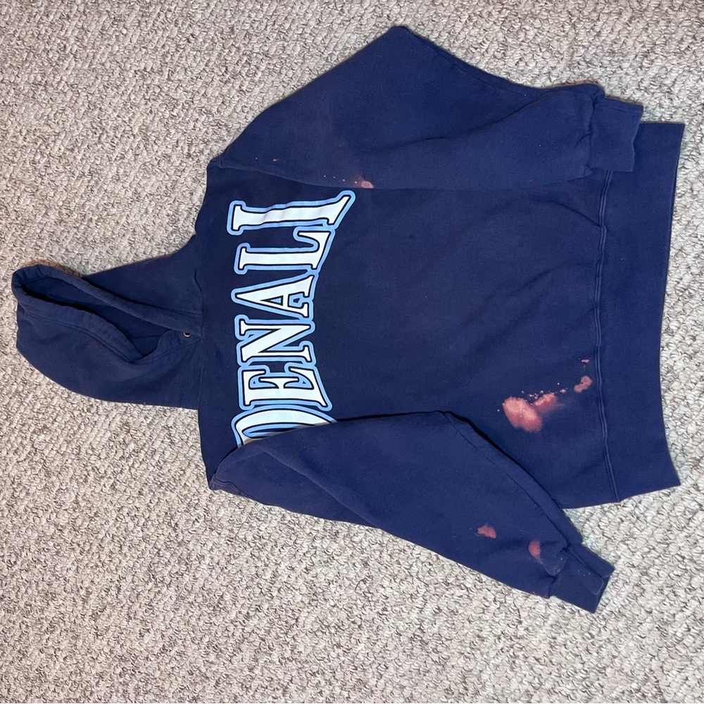 Vintage 90s Jerzees Super Sweats Denali Hoodie Navy Blue Distressed Large - Picture 10 of 13